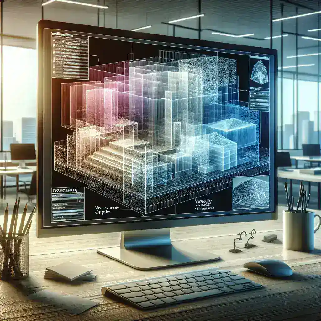 How do monitors with variable opacity layers enhance 3D modeling and CAD work?